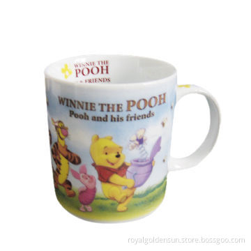 white ceramic mugs with full wrapped decal outside and logo printed inside